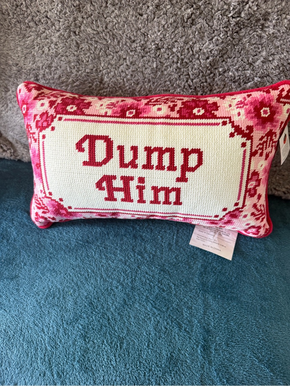 T.J.Maxx Pink & Cream Knit Accent Pillow with Bold Text
